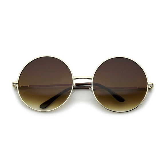 Oversized Round Sunnies Amber Lenses Gold Frames - Picture 4 of 4